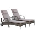 Gardenised Outdoor Weather Resistant Beach or Poolside Rattan Lounge Chair, Charcoal, Set of 2 QI003962.CH.2